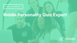 Riddle Personality Quiz Expert title with Riddle logo and background picture of colleagues around a laptop