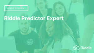 Riddle Predictor Expert title with Riddle logo and background picture of colleagues around a laptop