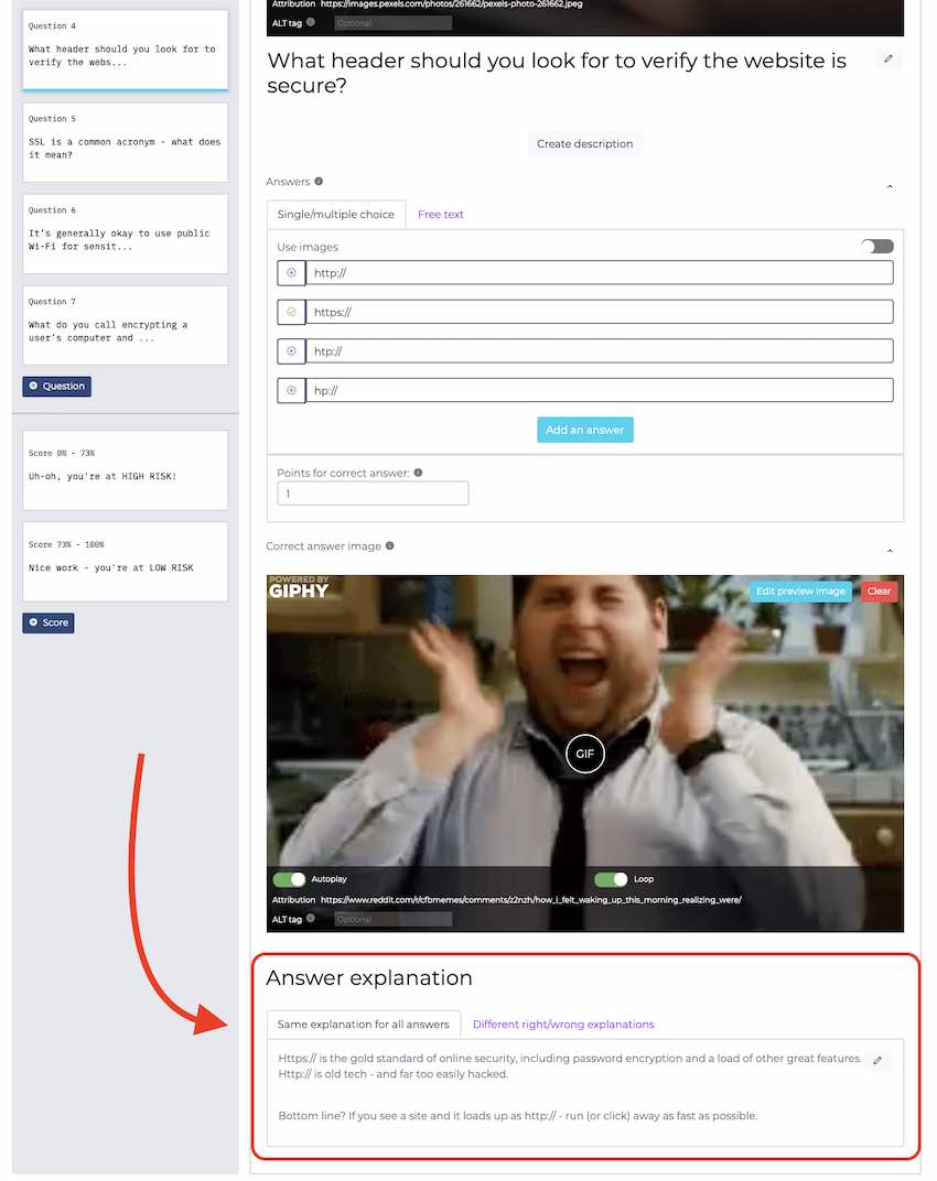 online quiz answer explanations