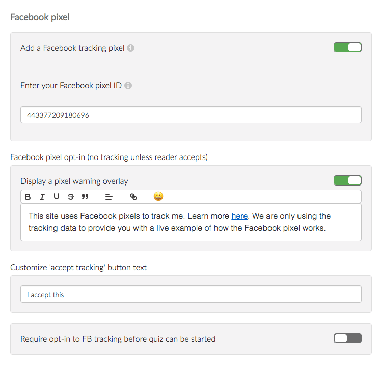 Adding a FB conversion pixel to a quiz