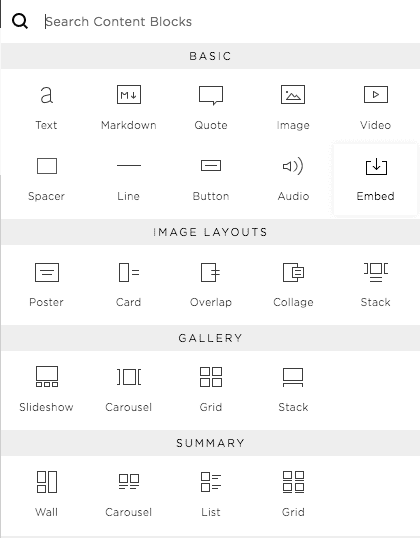 Add an Embed Block on Squarespace Squarespace - add code block