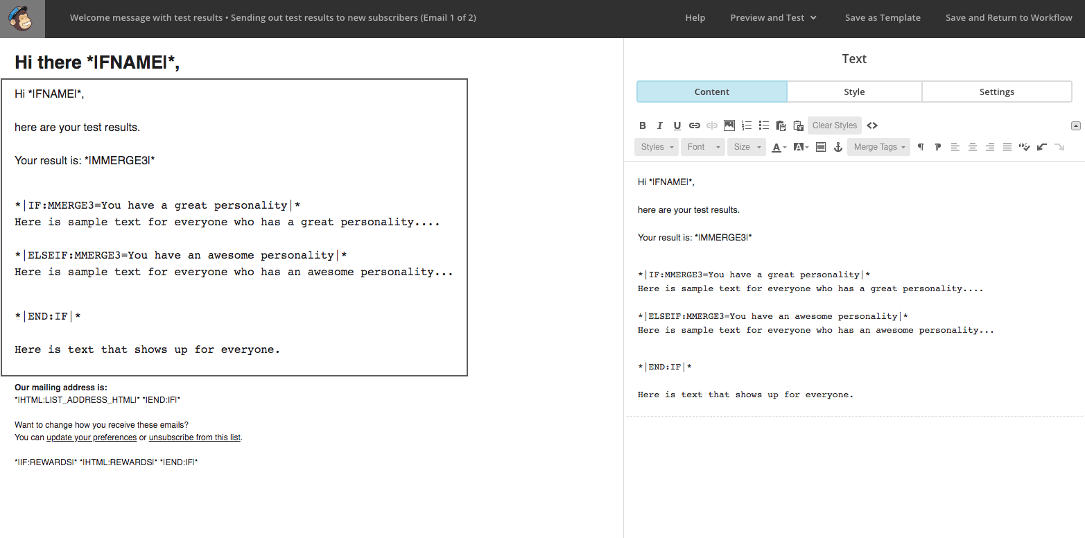 mailchimp-conditional-logic quiz email automation