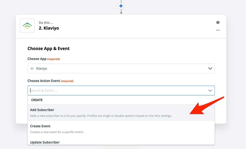 zap step 6 klaviyo add subscriber in zapier