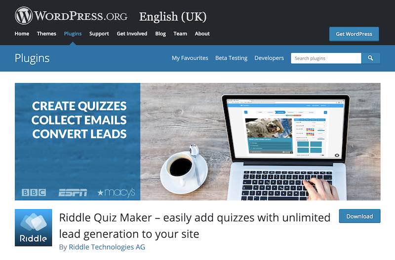 Riddle Wordpress quiz maker plug-in