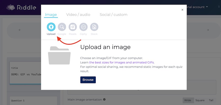 Upload your own - add gifs in a quiz