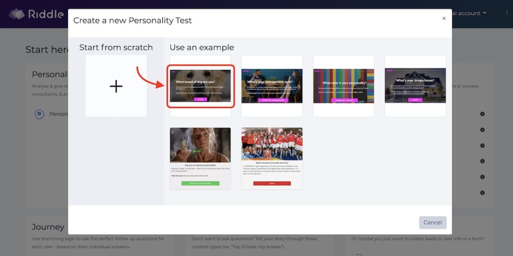 Use Riddle.com to create a test from a ready made personality test template