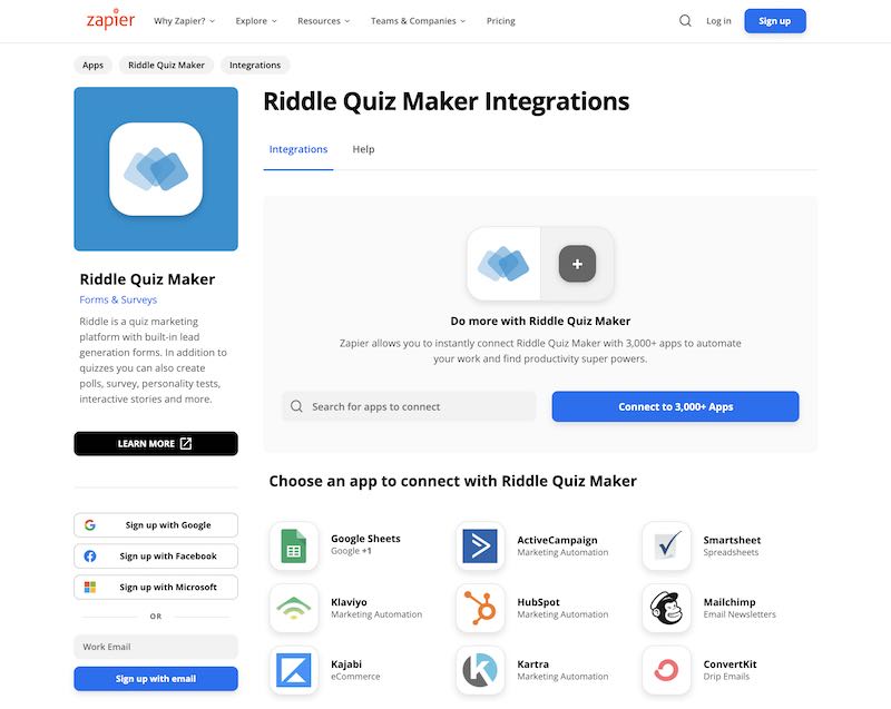 zapier integrations with riddle - alternative to quiz webhook