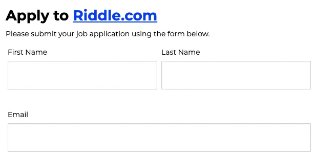 Riddle.com quizmaker job application form