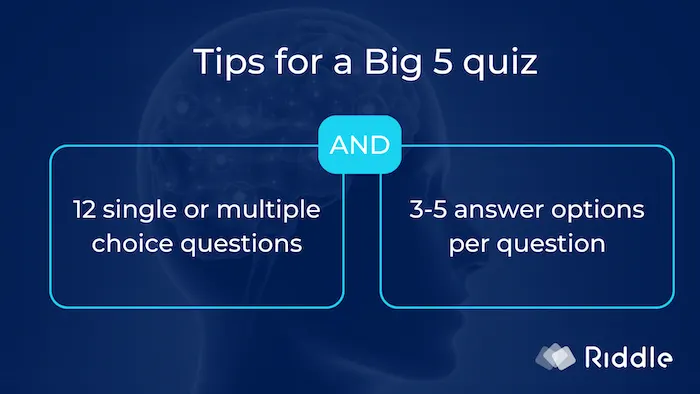 12 questions, each with 3-5 answers is recommended for a Big 5 personality quiz
