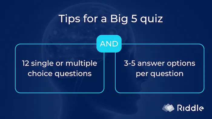 12 Fragen, jeweils mit 3-5 Antworten, werden für ein Big 5 Persönlichkeitstest-Quiz empfohlen.