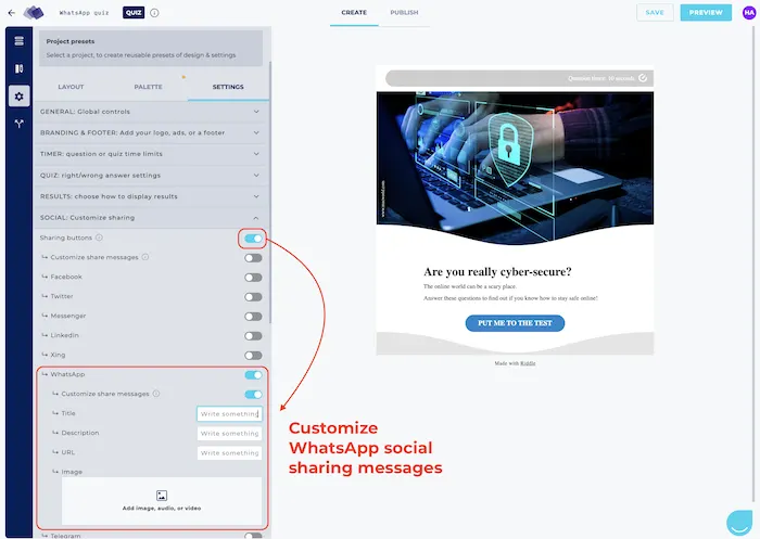 Customize social sharing on your WhatsApp quiz with Riddle's quiz maker