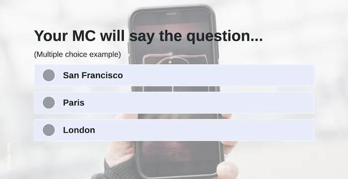 Live quiz contest - using MC-led questions, multiple choice example