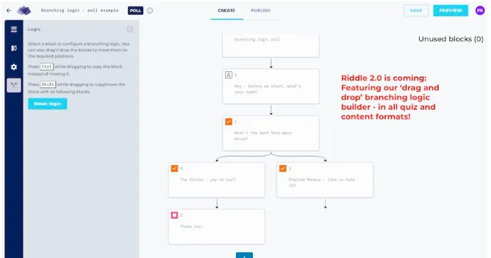 Riddle quizmaker with branching logic