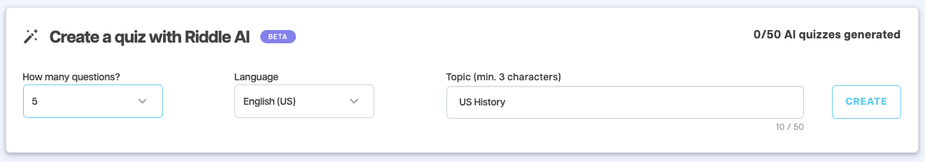 Create quizzes automatically with Riddle's AI creator