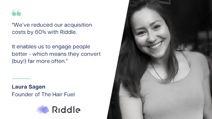 Testimonial by Laura Sagen, founder of The Hair Fuel, about using quizzes for lead generation with Riddle's online quiz maker