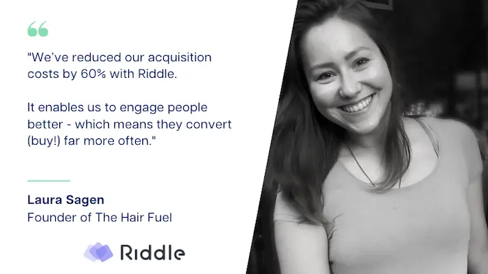 Testimonial von Laura Sagen, Gründerin von The Hair Fuel, über die Nutzung von Quizzen zur Lead-Generierung mit dem Online-Quiz-Maker von Riddle