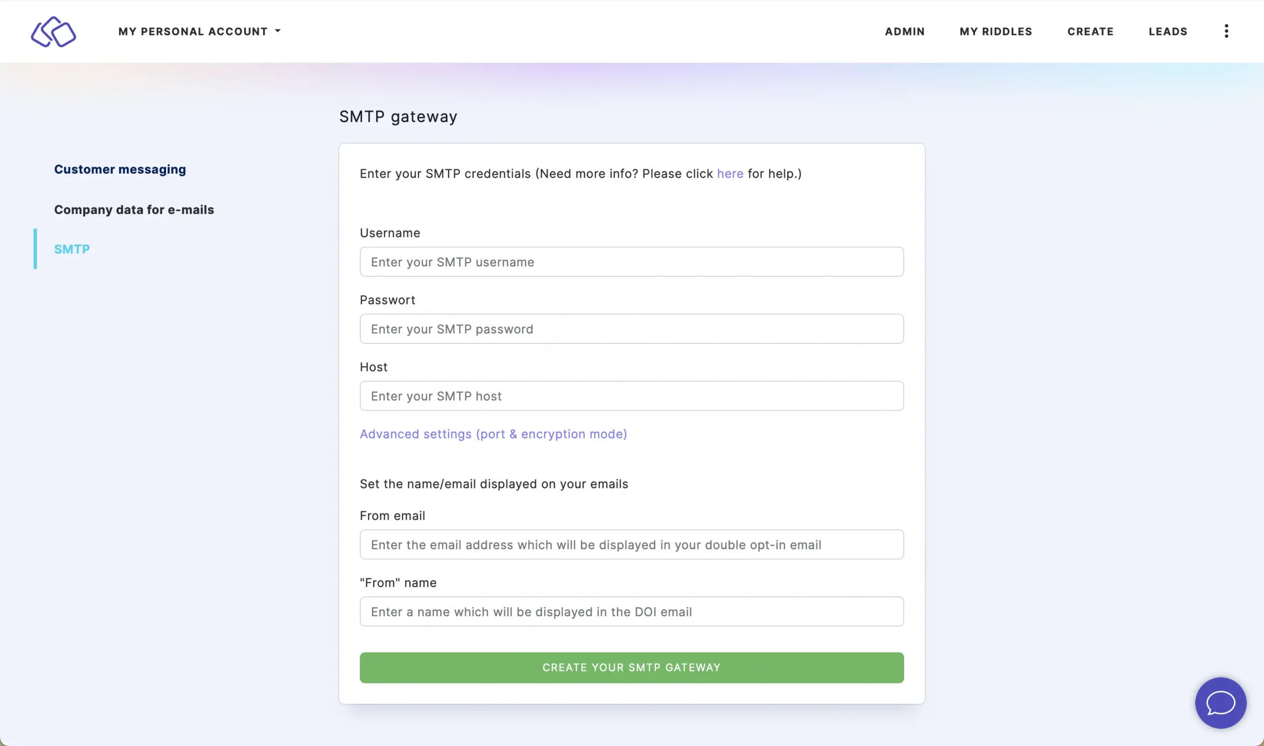 Add SMTP
Using DOI form from own server using and activating the added SMTP