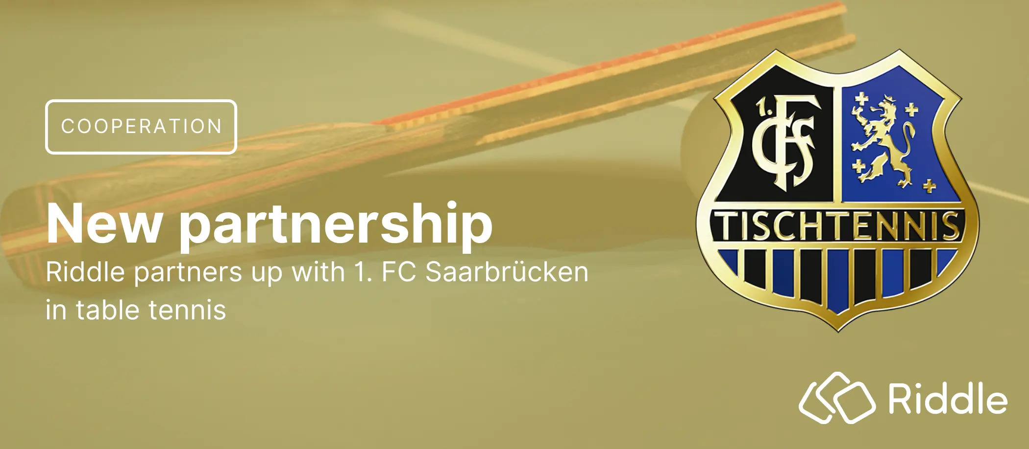 Header for Press Release on the new partnership between Riddle and the 1. FC Saarbrücken Table Tennis