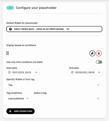 Dynamically display automatically created content using Riddle's embed placeholder to save editorial involvement