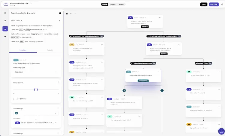 Riddle quiz maker's flexible and powerful branching logic - available in all quiz and content formats.