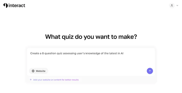Tryinteract screenshot showing the 'create by AI' creation process - by topic.