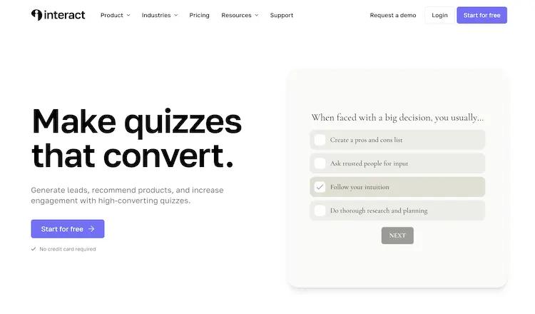 TryInteract home page for their quiz maker