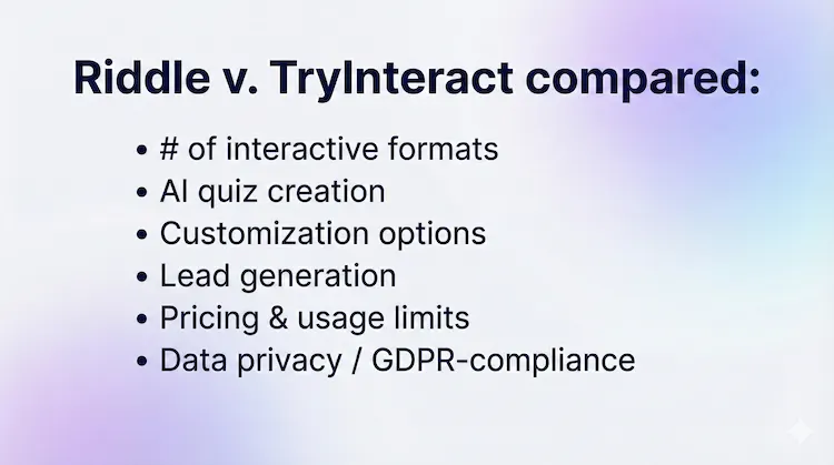 Basis for comparison Riddle and TryInteract as quiz makers