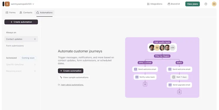 Screenshot showing Typeform's automation feature