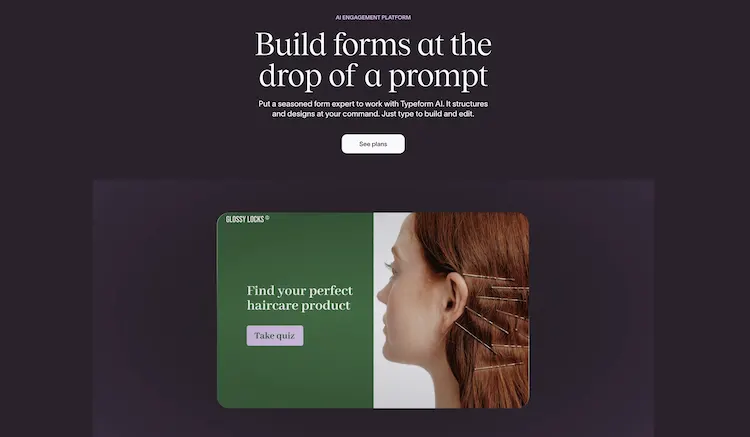 The home page of Typeform