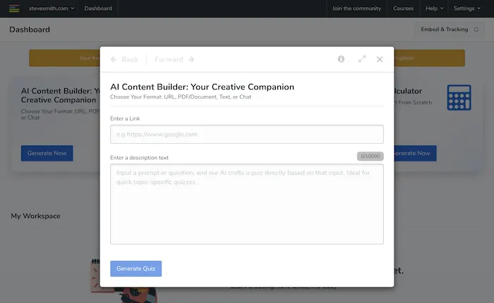 Screenshot of leadquizzes quiz maker's AI builder