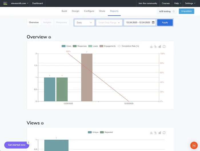 Screenshot of leadquizzes quiz maker's basic quiz analytics option