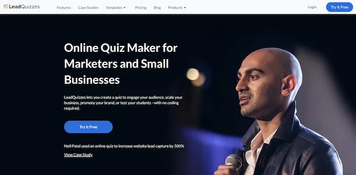Screenshot of leadquizzes home page