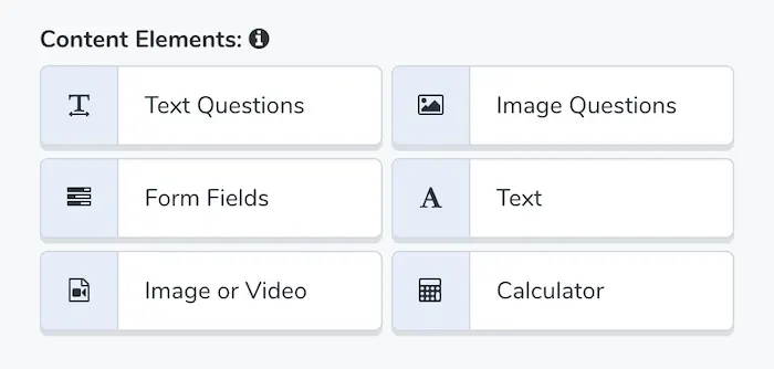 Screenshot of leadquizzes quiz maker's basic content formats