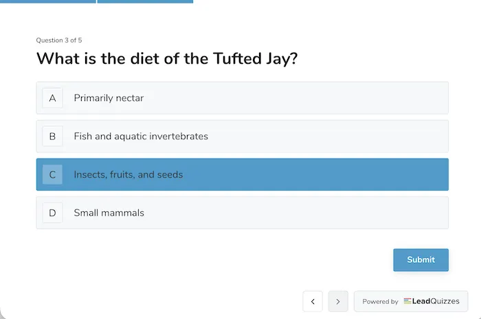 Screenshot of example of leadquizzes quiz embed