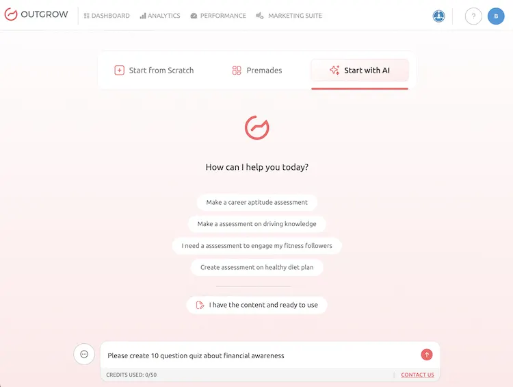 Screenshot of the AI creation feature on Outgrow