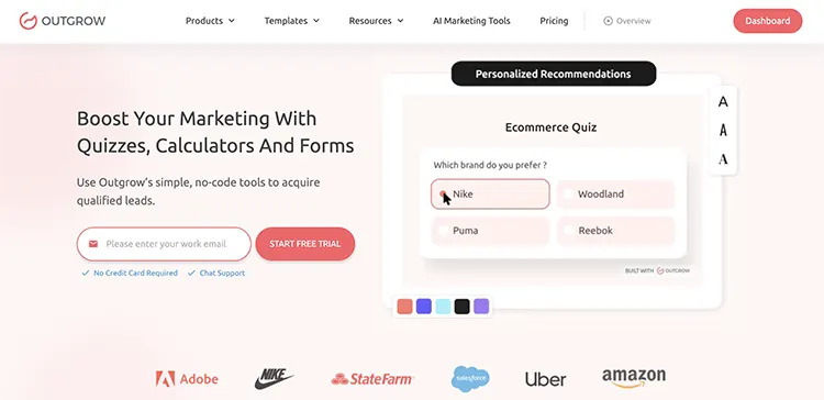 Screenshot of Outgrow home page