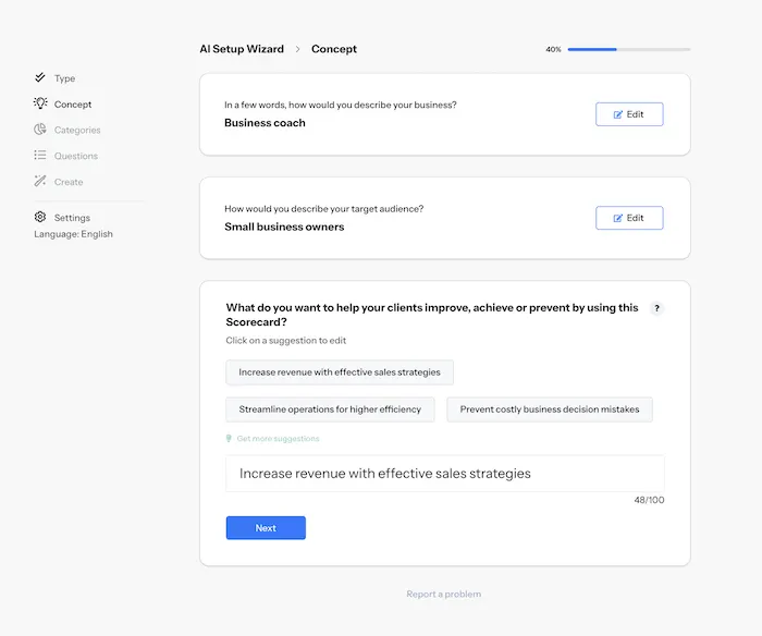 Screenshot from Scoreapp showing their AI creation process
