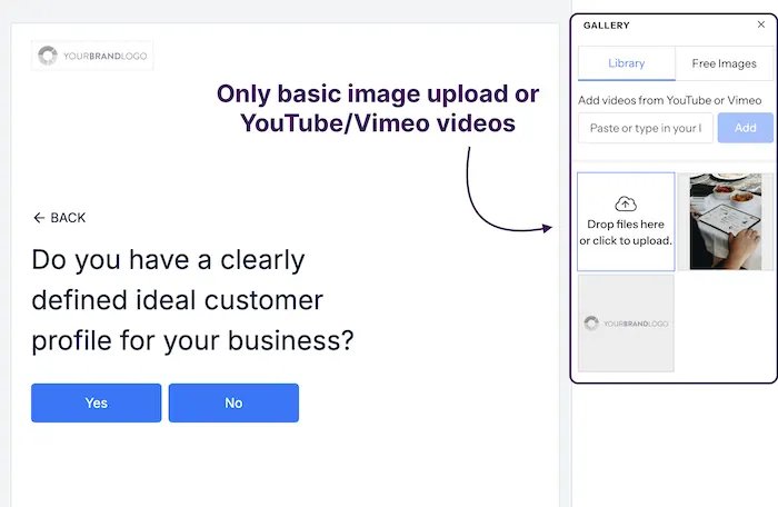 Screenshot from Scoreapp showing the basic image and video upload options in the platform