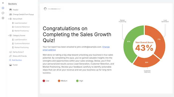 Screenshot from Scoreapp showing their customizable user report options