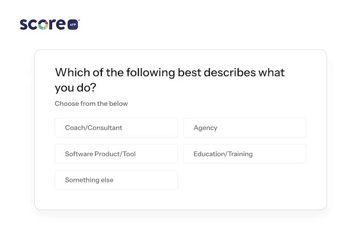 Screenshot from onboarding process for Scoreapp showing focus on coaches and trainers