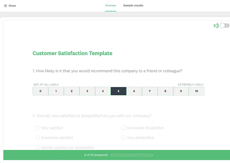 Screenshot showing look and feel of Survey Monkey interactive content
