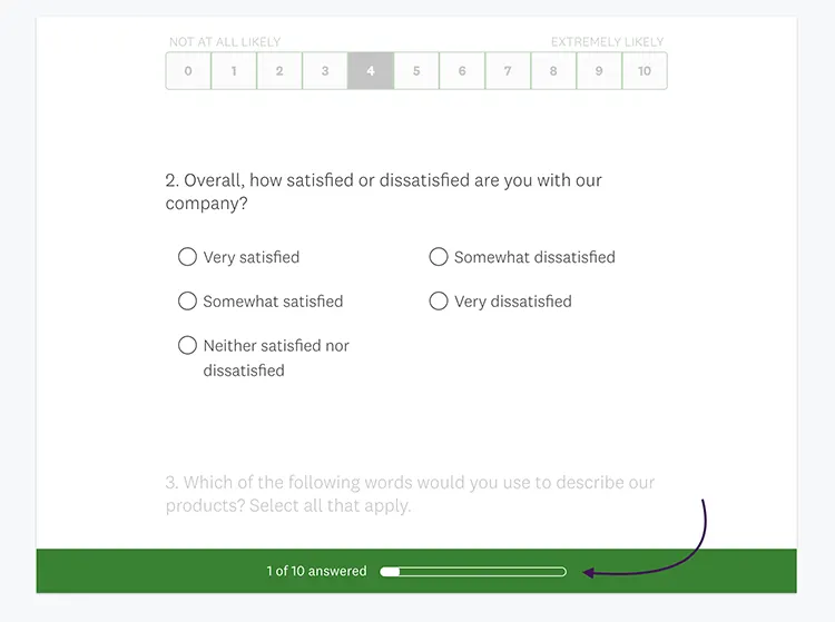 screenshot showing progress indicator for surveymonkey survey format