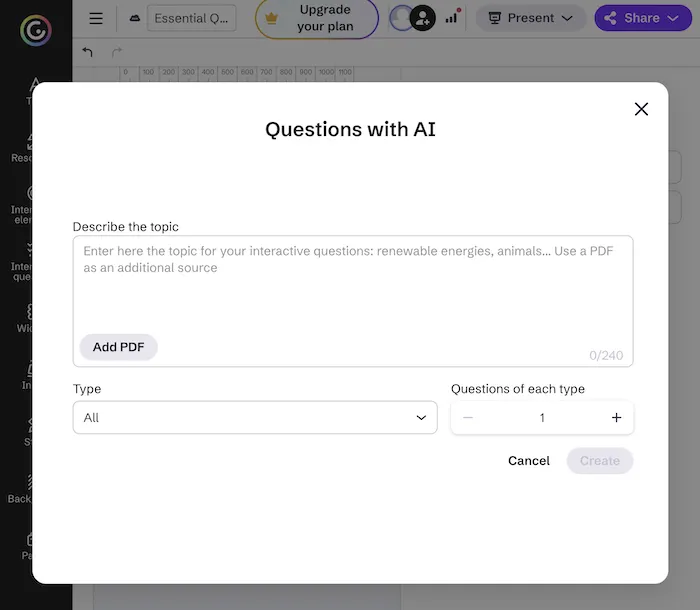Screenshot showing Genially AI creator