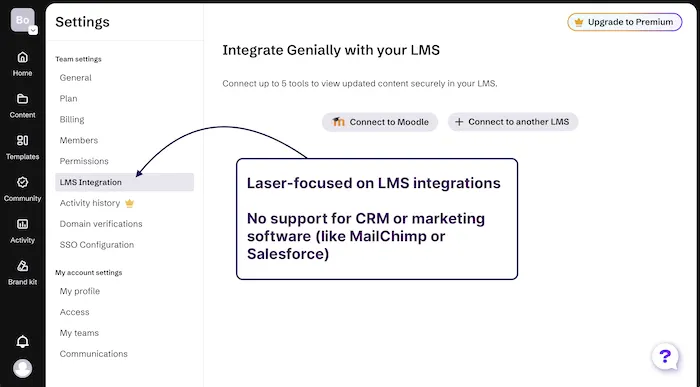 Screenshot showing Genially integration focus on LMS