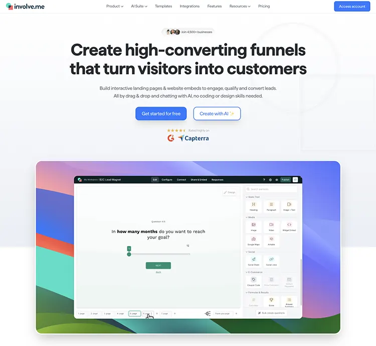 Screenshot of Involve.me home page
