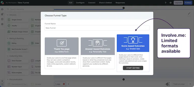Screenshot of Involve.me's limited interactive content formats