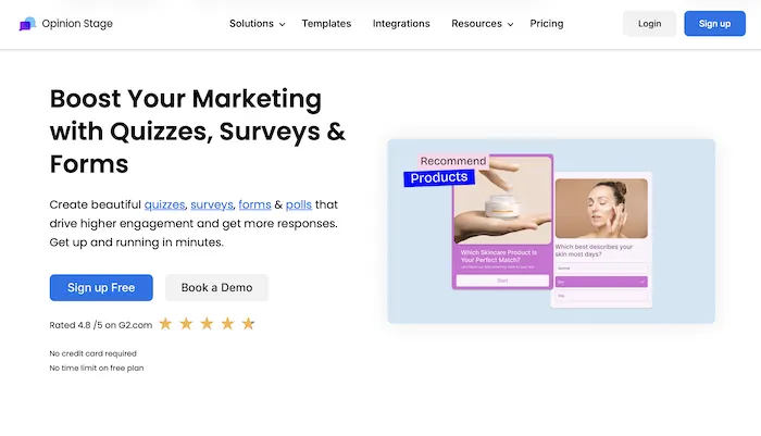 Screenshot showing Opinion Stage's home page