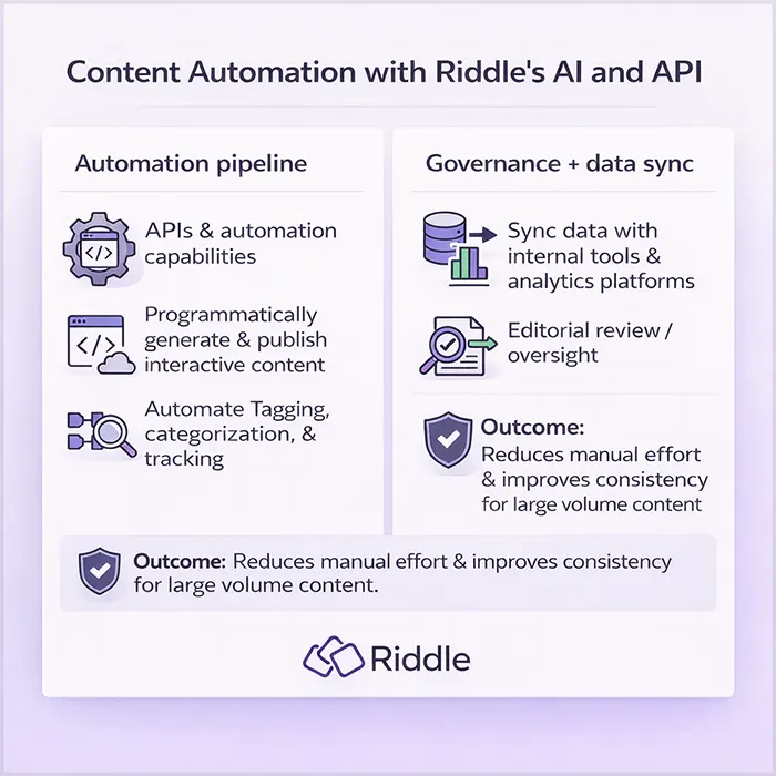 Infographic showing Riddle's AI and API automation capabilities