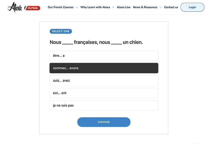 Screenshot of Riddle quiz being used in Learn French With Alexa placement quiz
