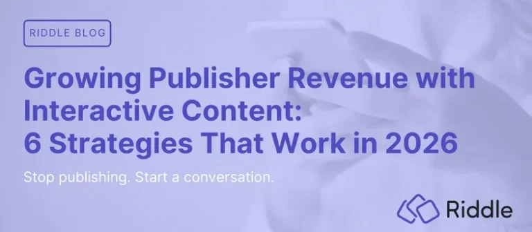 Header image for blog post about how Riddle can help publishers grow revenue through interactive content like quizzes, mini-games, and more.
